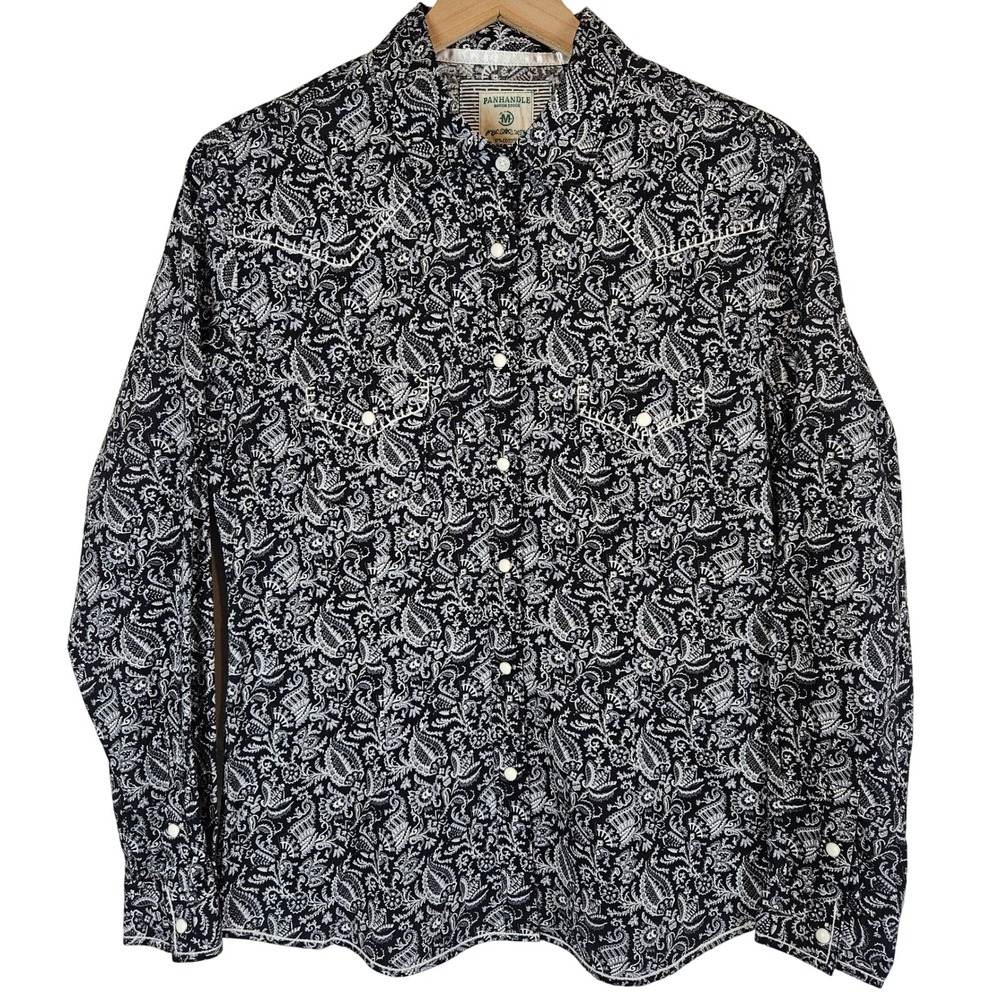 Panhandle Rough Stock Black Paisley Long Sleeve Snap Shirt, women's‎ M